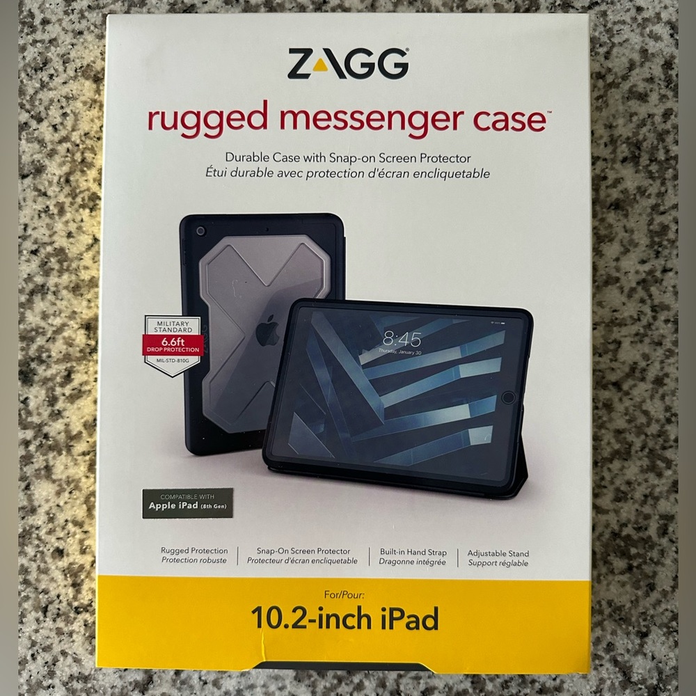 Zagg rugged messenger case apple ipad 8th Gen 10.2 With Snap-on Screen Protector